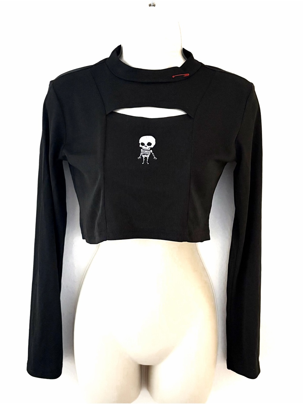 Black Cutout Crop Top with Skeleton